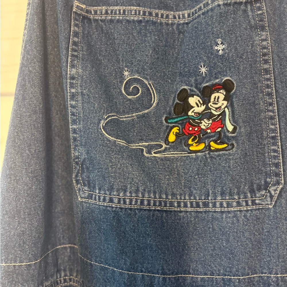 Mickey, Minnie, and Pluto winter wonderland vintage overalls